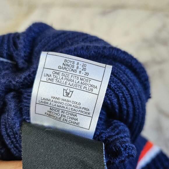 NFL Youth 8-20 Edmonton Oilers Orange/Navy Authentic Cuffed Knit Hat with Pom - Picture 6 of 7